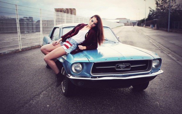 Car Girl With Mustang
