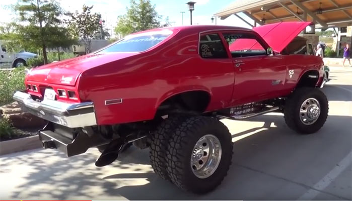 74 Chevy Nova SS Gets Lifted And Loaded With A Beastly